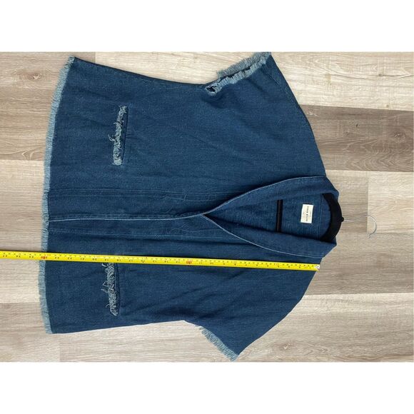 Simon Miller Denim Raw-Edged Short Sleeve Jean Jacket, Sz Medium - Picture 2 of 7